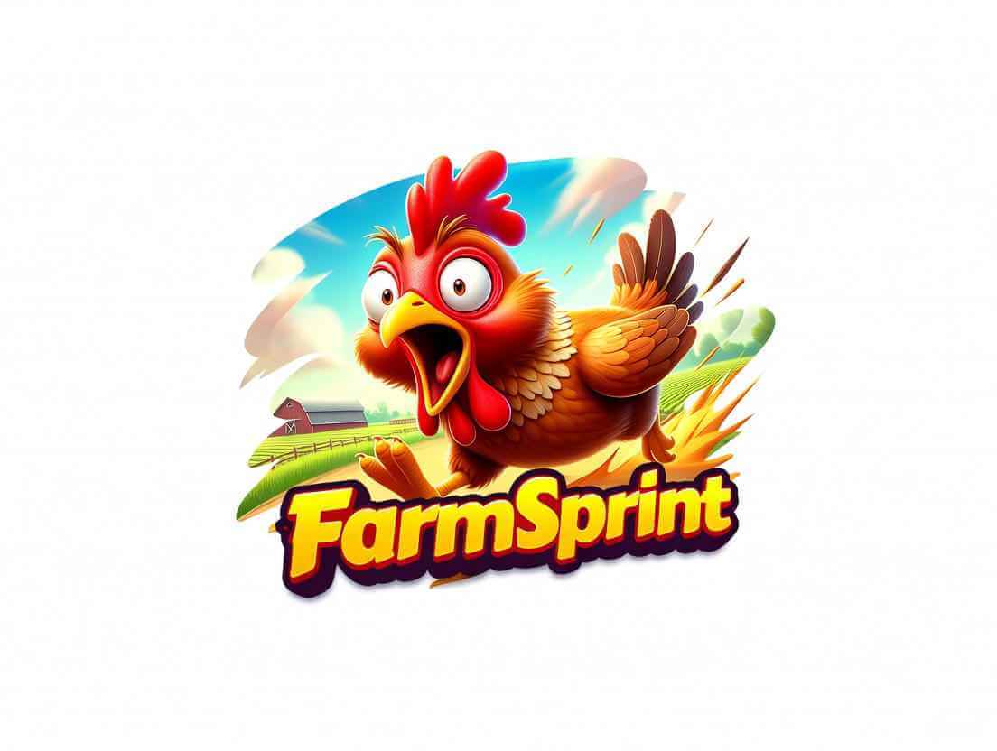FarmSprint gameplay mock: chicken sprinting past fences