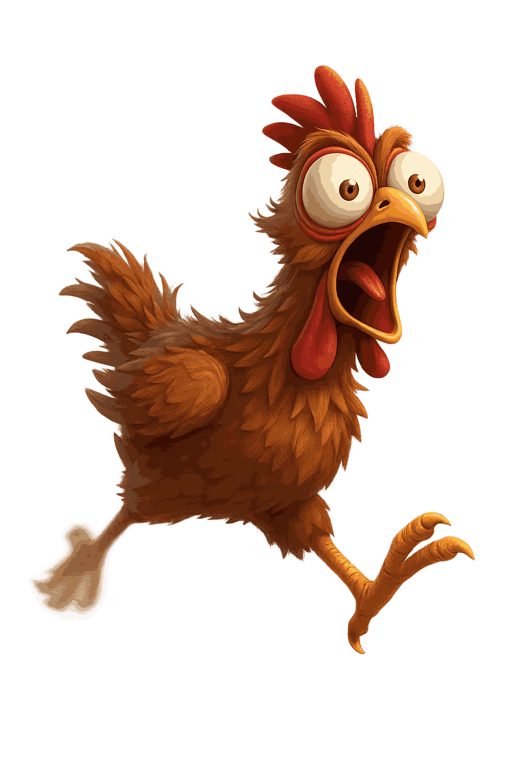 Chicken sprinting through a wheat field